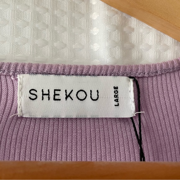 SHEKOU - LAVENDER LONG SLEEVE CROP TOP - SIZE L - Picture 3 of 4